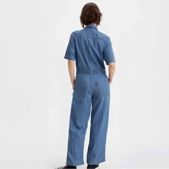 Levi's Short Sleeve Heritage Jumpsuit Size Small Dark Blue Denim - Picture 2 of 10
